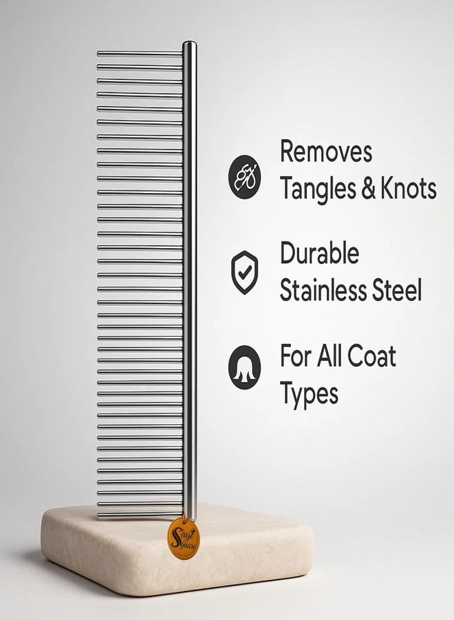 Sage Square Full Steel Grooming Comb & Palm Bath Massage Comb for Dogs & Cats | Dual Pet Grooming Set for Shedding, Detangling, Bathing & Massaging | Gentle on Skin, Removes Loose Hair, Dirt & Tangles - Image 3